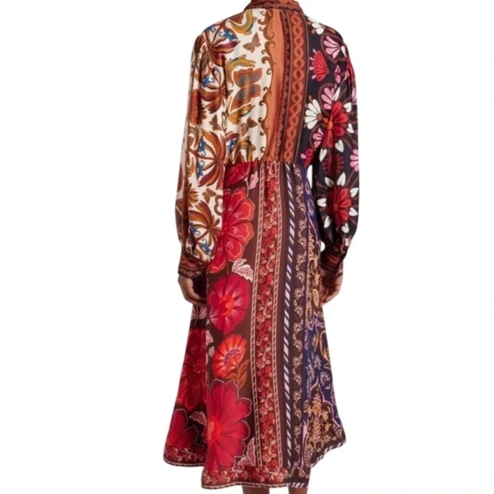 FARM Rio Miranda Mix Multicolor‎ Chemise Midi Dress Midi Tie Waist Sz XS Boho - Picture 2 of 6